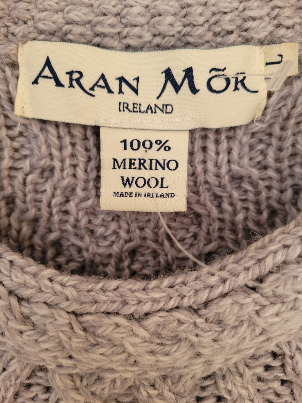NEW Aran Mor 100% Merino Wool Textured Cable Knit Crewneck Sweater With Pockets - Picture 4 of 12